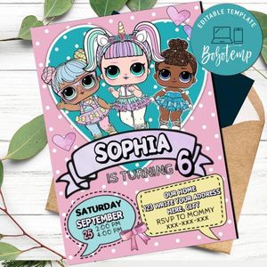 Doll Invitation Customizable template Instant Download