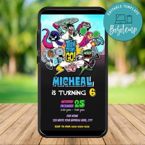 Mobile Teen Titans Comic Birthday Electronic Invite Invitation Instant Download