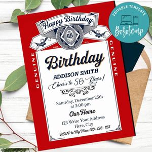 Budweiser Invitation Template to Print at Home Instant Download