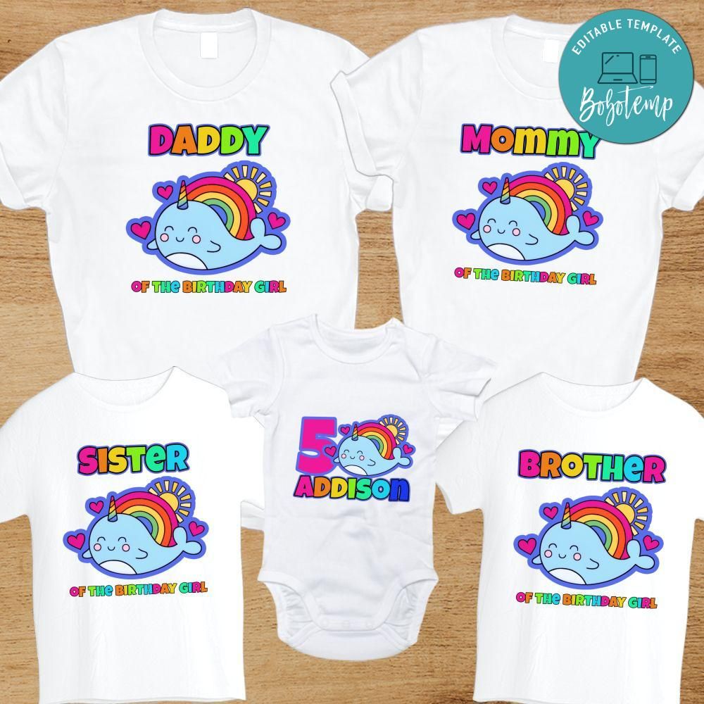Custom Narwhal Birthday Party PNG file template for your family ...