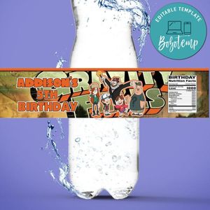 Gravity Falls Birthday Water Bottle Label Template to Print at Home Instant Download
