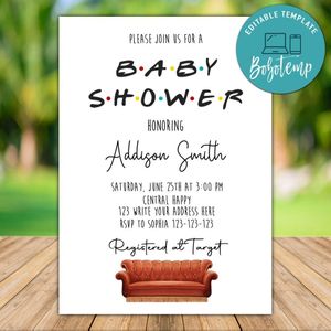 Printable Friends TV Themed Baby Shower Invitation Instant Download