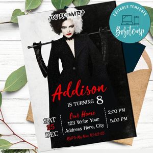 Cruella Invitation Template to Print at Home Instant Download