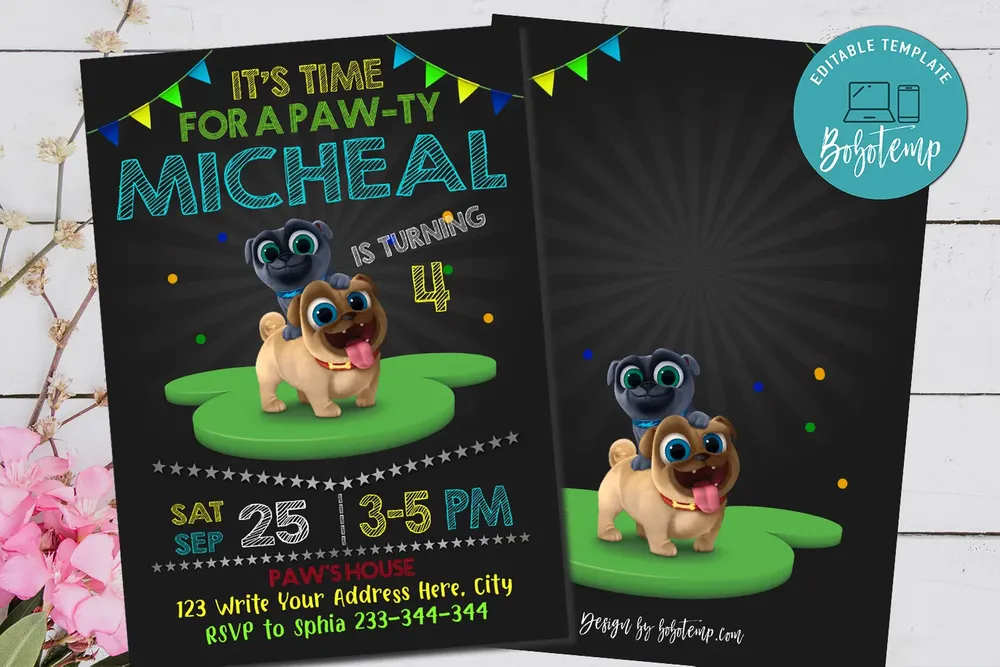 Puppy Dog Pals Birthday Party Invitation Template Printable | Bobotemp
