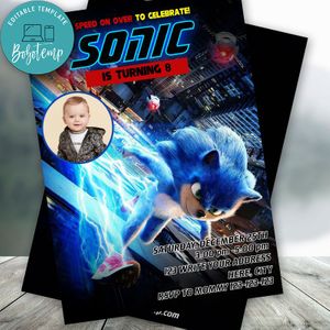 Editable Speed On Over Sonic Birthday Invite With Photo Instant Download