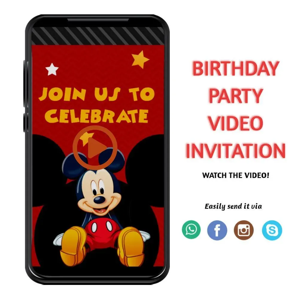 Mickey Mouse Video Invitation Digital Template Customizable Bobotemp