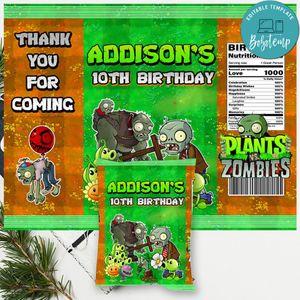 Plants vs Zombies Chip Bag Digital File Printable Instant Download