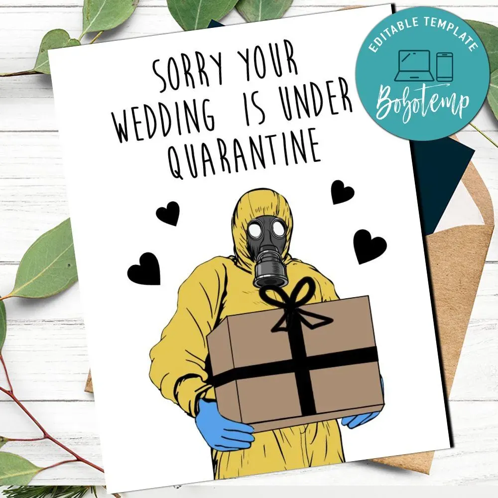 Funny Quarantine Wedding Card to Print at Home Instant Download Bobotemp