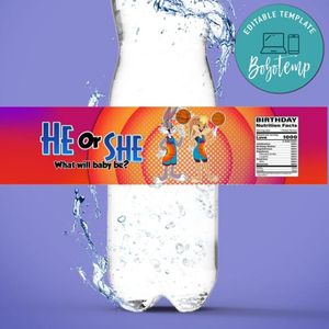 Space Jam 2 gender reveal Water Bottle Label Template to Print at Home Instant Download