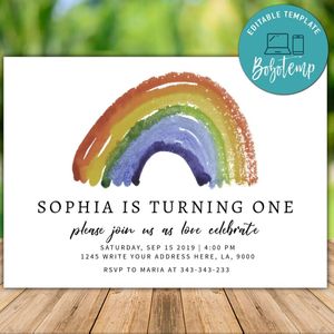 Printable Rainbow First Birthday Invitations Instant Download