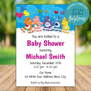 Printable Care Bears Baby Shower Invitations Instant Download