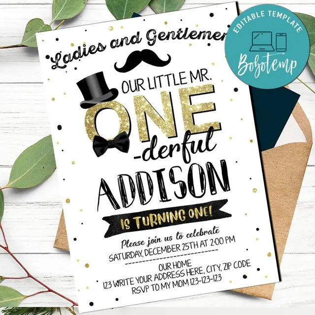 Mr. ONEderful Birthday Invitation Printable Instant Download | Bobotemp