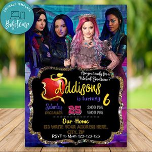Editable Descendants 3 invitation and Free Thank You Card For Girl Instant Download