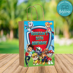 Custom Paw Patrol Inspired Gift bag Label to print at home Instant Download