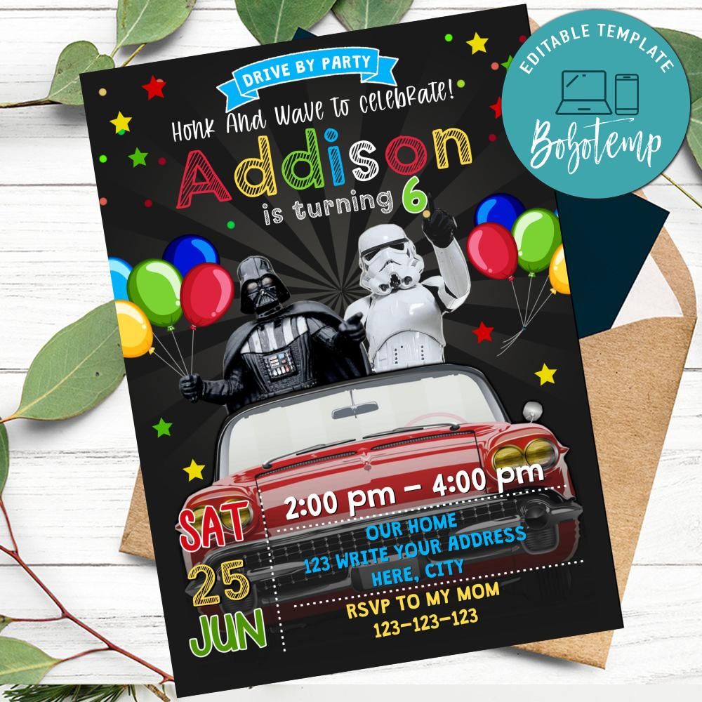 Darth Vader Star Wars Drive By Birthday Parade Invitation DIY | Bobotemp