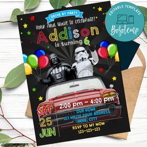 Darth Vader Star Wars Drive By Birthday Parade Invitation Printable Instant Download