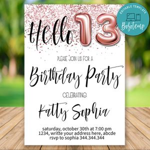 Editable Glitter Thirteenth Birthday Flyer Instant Download