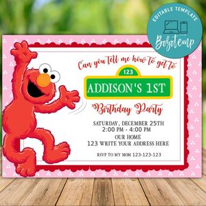 Printable Girl Pink Elmo Birthday Invitation Instant Download
