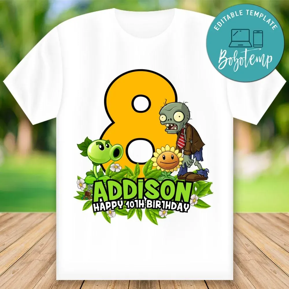 Customizable Plants Vs Zombies Birthday Iron On Transfer Shirt
