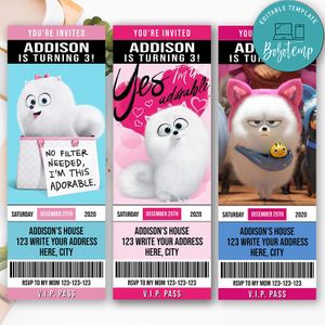 Printable Secret Life of Pets Girl Ticket Invitation Instant Download