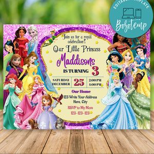 Editable Disney Princess Party Invites Print at Home