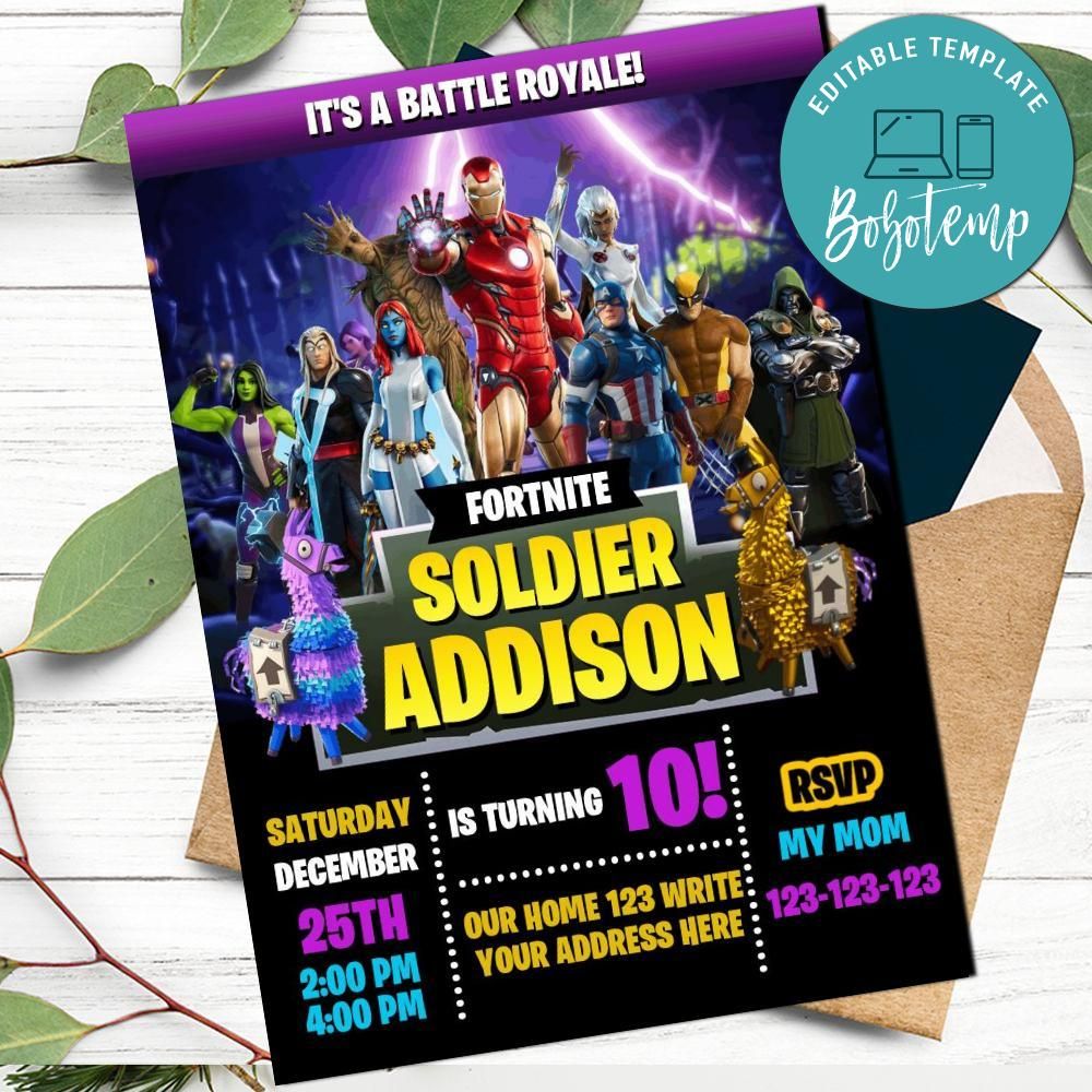 Gamer Marvel Birthday Invitation Printable Instant Download | Bobotemp