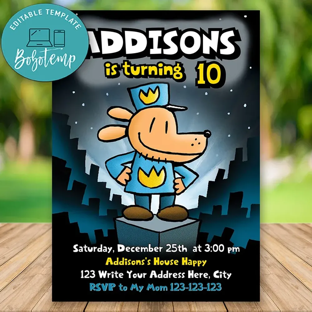 Editable Dogman Birthday Flyer Instant Download | Bobotemp
