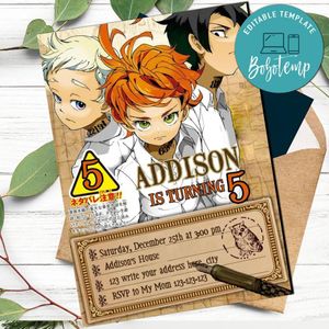 The promised neverland Invitation Template to Print at Home Instant Download
