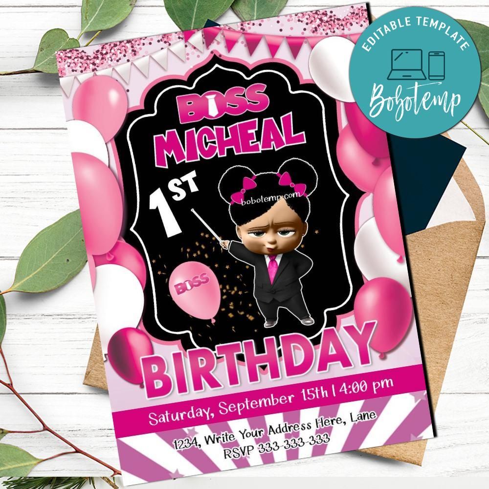 Digital Black Girl Boss Baby invitations Custom Template Digital Black Girl Boss Baby invitations Custom Template