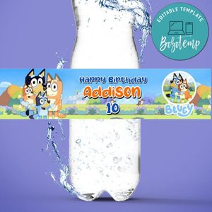 Bluey Water Bottle Label Template to Print at Home Instant Download