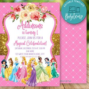 Editable Disney Princess Party Invites Instant Download