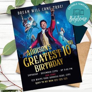 Greatest Showman Invitation Customizable Template Instant Download
