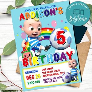 Cocomelon JJ soccer Invitation Customizable Template Instant Download