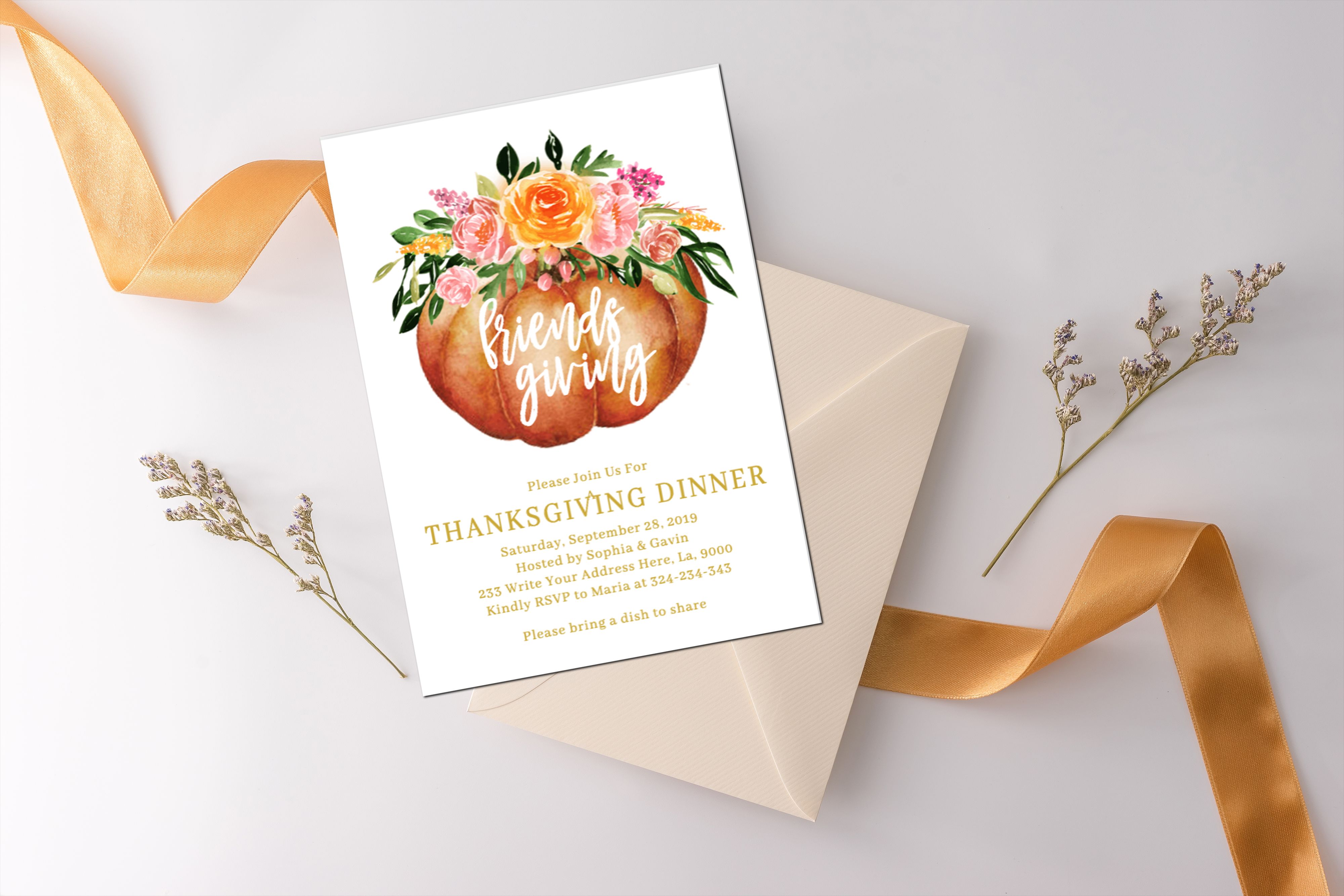 Friendsgiving Invitation Template Floral Thanksgiving | Bobotemp