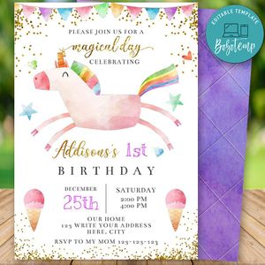Printable Magical Unicorn Flyer First Birthday Flyer Instant Download