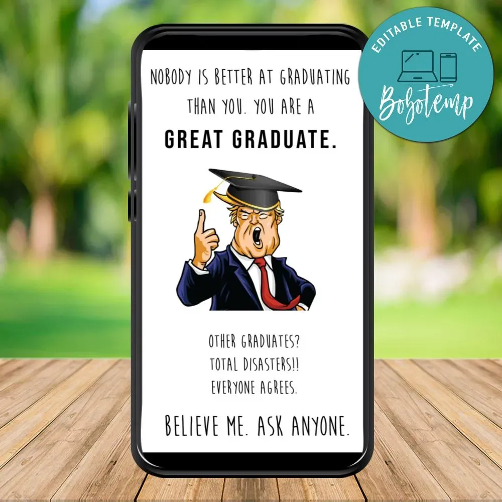 Funny Donald Trump Graduation E-Card for Him Instant Download | Bobotemp