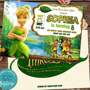 Editable Disney Fairies Tinkerbell Birthday Invitation Digital File