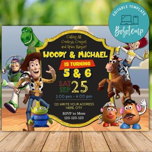 Printable Toy Story Boy and Girl Sibling Twins Birthday Flyer Instant Download