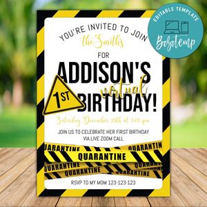 Printable Zoom Party Under Quarantine Template Instant Download