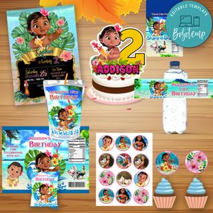 Baby Moana Birthday Party Supplies Set Templates Printable Instant Download