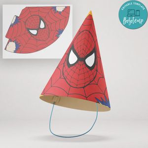 Spiderman Birthday Party Hat Customizable Template Instant Download