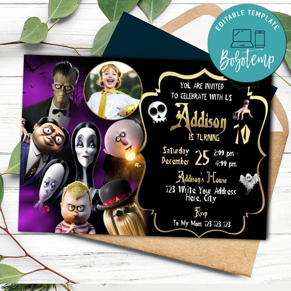 Addams Family Invitation Template With Photo Customizable DIY | Bobotemp