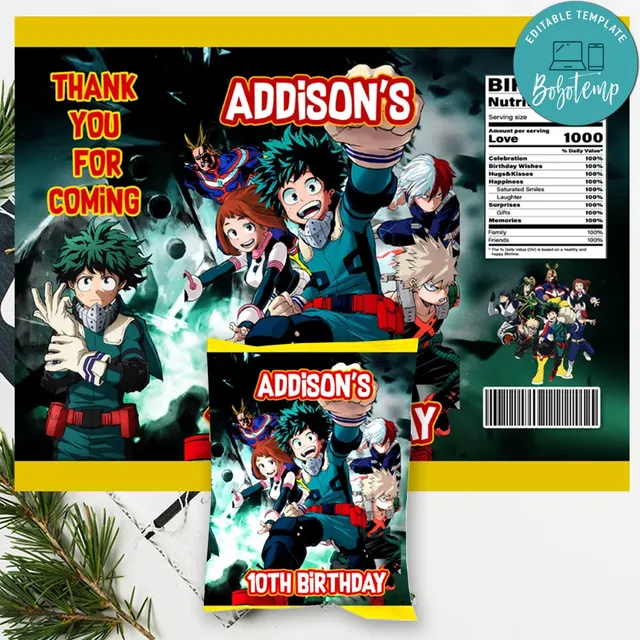 My hero academia Birthday Chip Bag Digital File Printable DIY | Bobotemp
