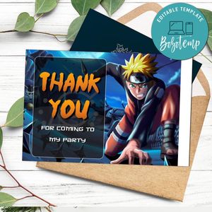 Naruto Party Thank you card Template to Print at Home Instant Download