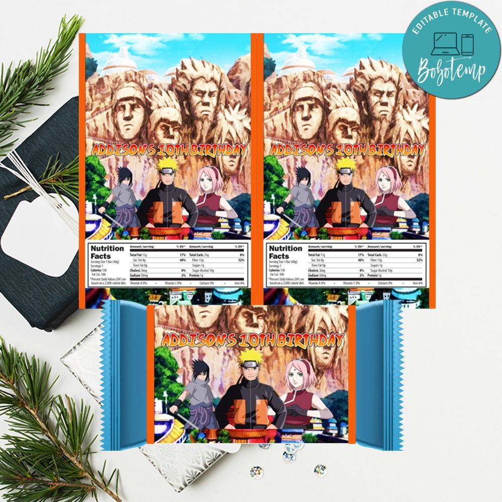 Naruto hershey Candy Bar Wrapper Digital File Printable Instant Download