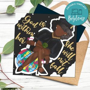 God is within her she will not ball Graduation Card Template to Print at Home Instant Download