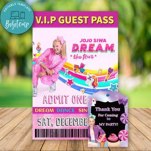 Editable Jojo Siwa VIP Pass Instant Download