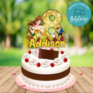 Belle Beauty and the Beast Birthday Cake Topper Template Printable Instant Download