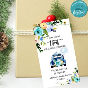 Greenery Floral Drive By Bridal Shower Thank you tag Template to Print at Home Instant Download