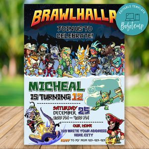 Editable Brawlhalla Video Game Party Invitation Instant Download